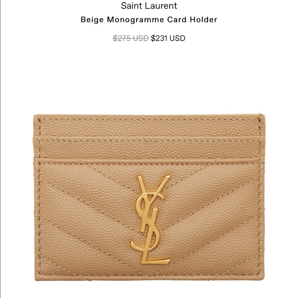 Saint Laurent beige monogram card holder wallet